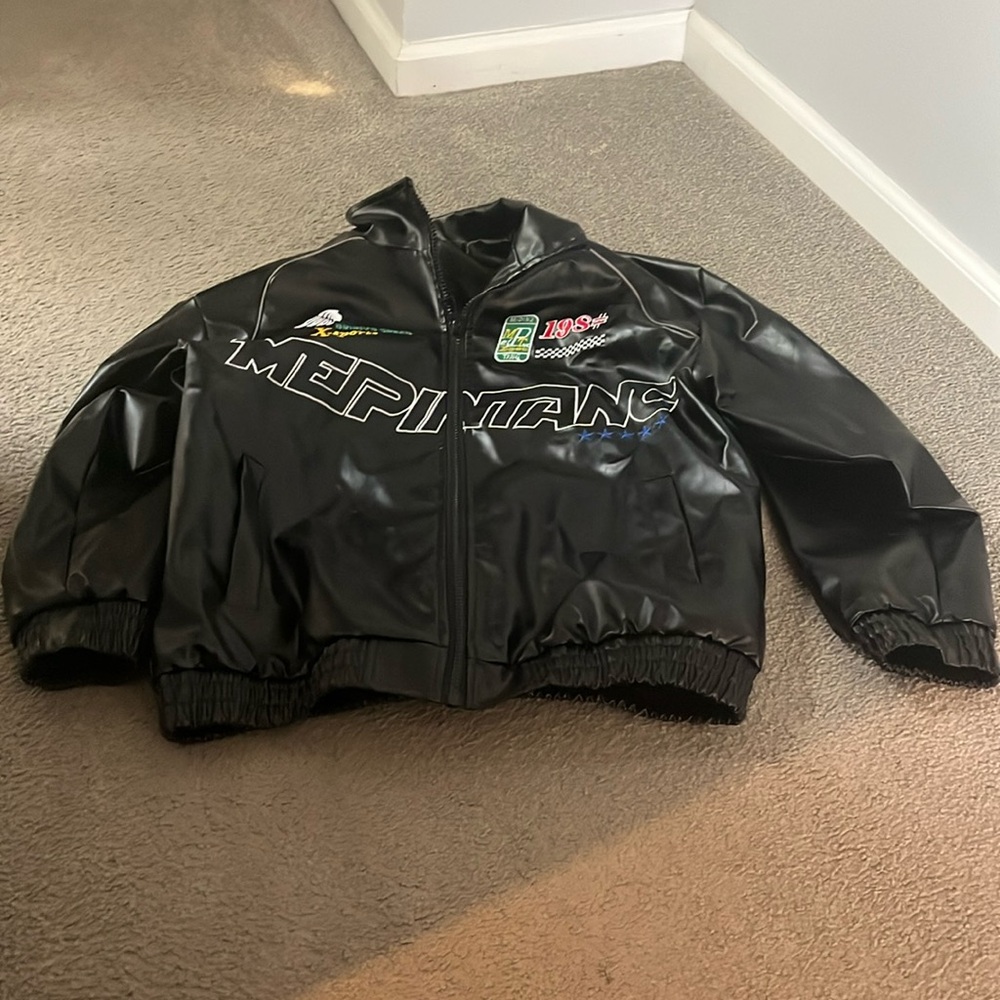 Men’s size large L or xlarge xl biker race car fuax leather jacket worn once